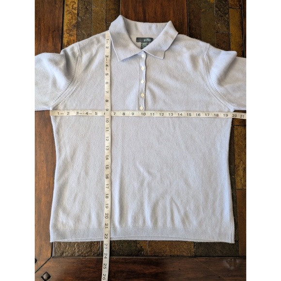 Griffen Sweater Woman's Sz L  Cashmere Knit Polo Pullover Light Blue 3/4 Sleeve - Picture 5 of 7